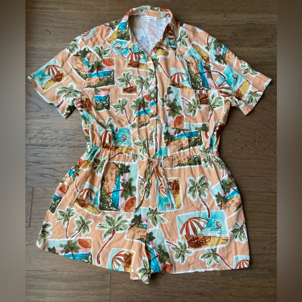 Label of Love Tropical Vacation Peach Printed Romper-Size M